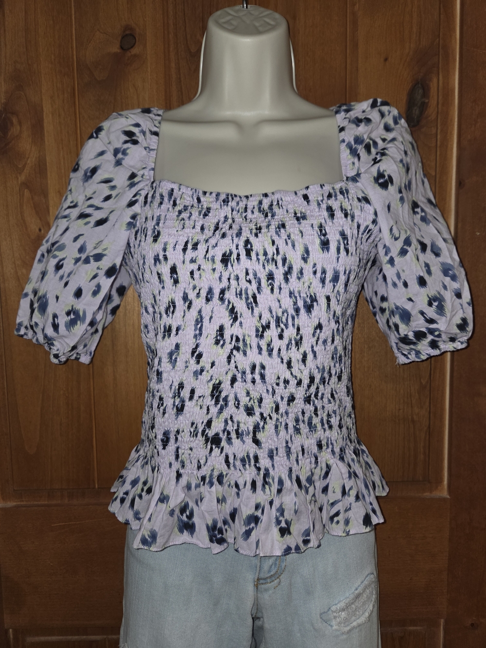 Heartloom Lavender Smocked Square Neck Puff Sleeve Top
